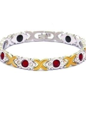 Silver Gold And Ruby Magnetic Therapy Bracelet